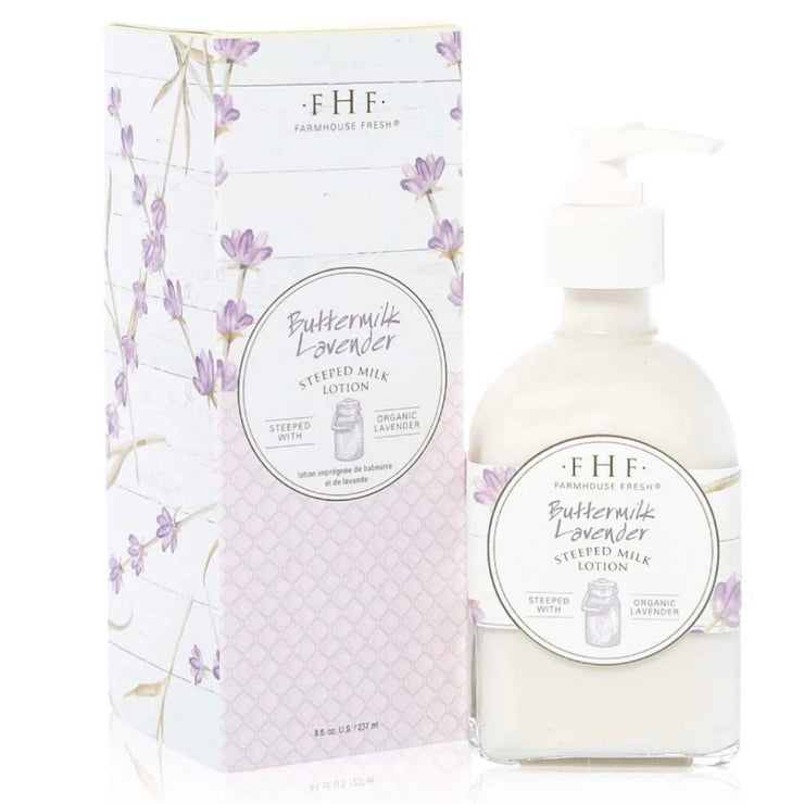 Farmhouse Fresh Buttermilk Lavender Steeped Milk Lotion 8 oz. Pump Top Glass Bottle