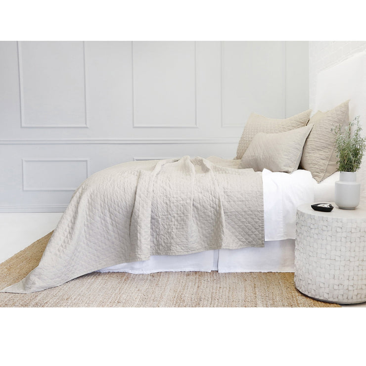 Pom Pom at Home Hampton Flax Linen Diamond Quilted Coverlet and Pillow Shams ~ Available in Twin, Queen and King Sizes