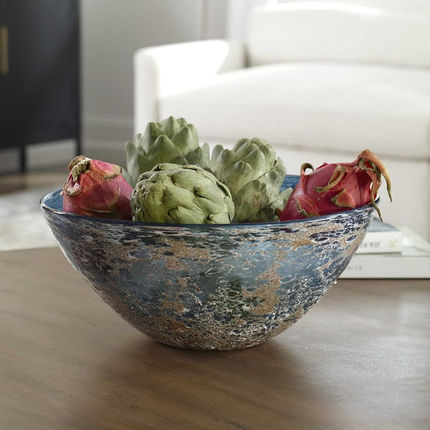 Uttermost Genovesa Aqua Blown Glass Textured Bowl