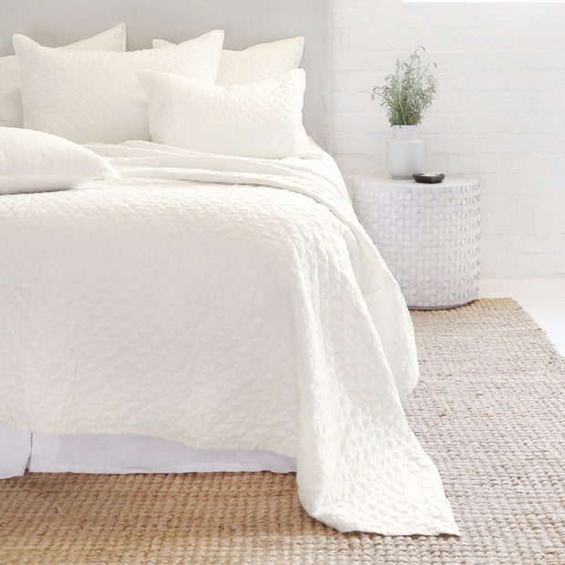 Pom Pom at Home Hampton Cream Linen Diamond Quilted Coverlet and Pillow Shams ~ Available in Twin, Queen and King Sizes