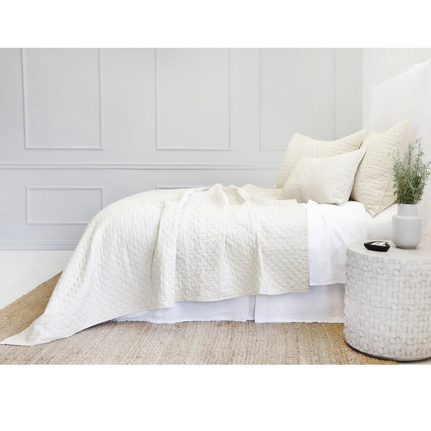 Pom Pom at Home Hampton Cream Linen Diamond Quilted Coverlet and Pillow Shams ~ Available in Twin, Queen and King Sizes