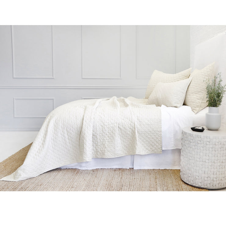 Pom Pom at Home Hampton Cream Linen Diamond Quilted Coverlet and Pillow Shams ~ Available in Twin, Queen and King Sizes
