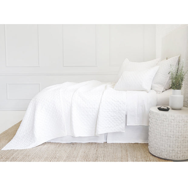 Pom Pom at Home Hampton White Linen Diamond Quilted Coverlet and Pillow Shams ~ Available in Twin, Queen and King Sized