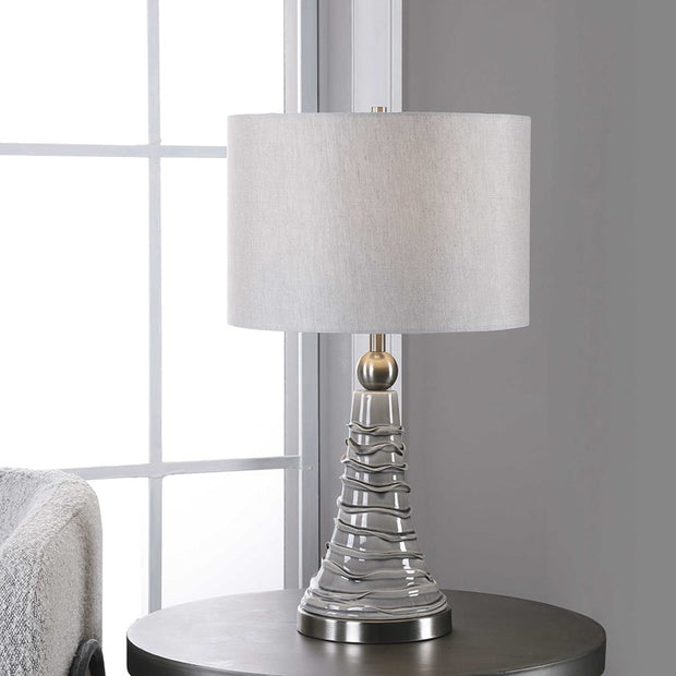 Casa Bella Living Gray Wavy Lines Ceramic Table Lamp