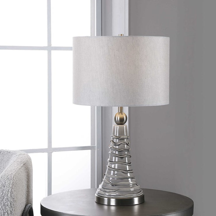 Casa Bella Living Gray Wavy Lines Ceramic Table Lamp