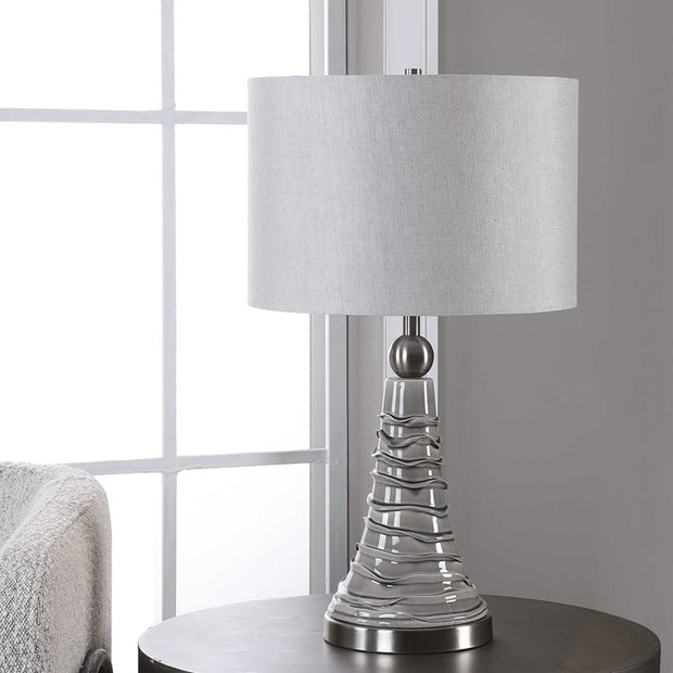 Casa Bella Living Gray Wavy Lines Ceramic Table Lamp
