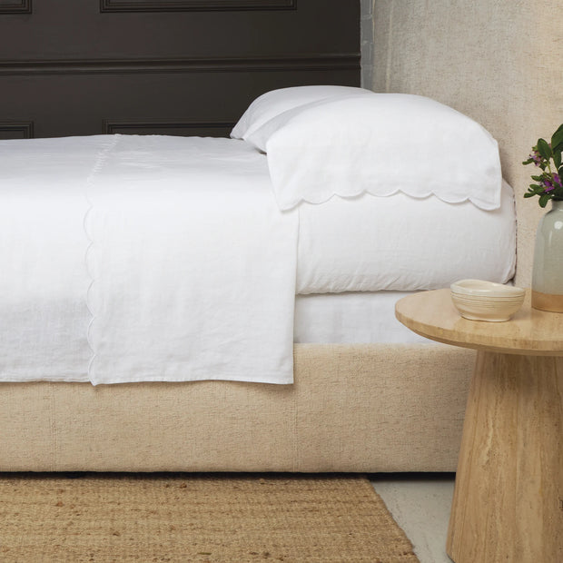 Pom Pom at Home Kelly White Linen Scalloped Sheet Set ~ Available in Queen and King Sizes