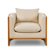 Four Hands June Natural Oak and Cane Chair ~ Thames Cream Upholstered Performance Fabric