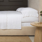Pom Pom at Home Kelly White and Flax Linen Scalloped Sheet Set ~ Available in Queen and King Sizes