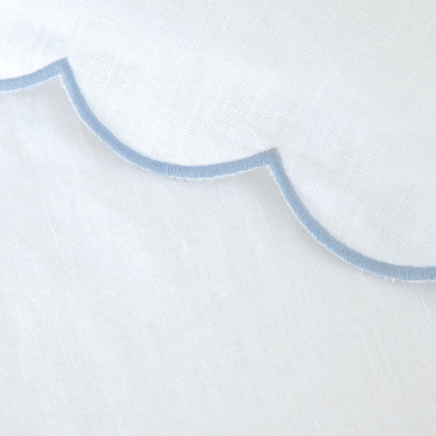 Pom Pom at Home Kelly White and French Blue Linen Scalloped Sheet Set ~ Available in Queen and King Sizes
