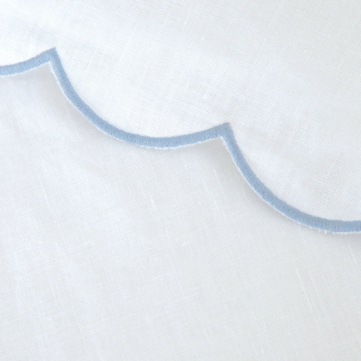 Pom Pom at Home Kelly White and French Blue Linen Scalloped Sheet Set ~ Available in Queen and King Sizes