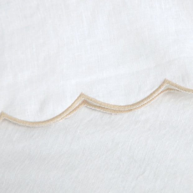 Pom Pom at Home Kelly White and Flax Linen Scalloped Sheet Set ~ Available in Queen and King Sizes