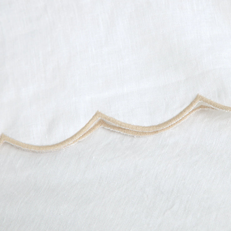 Pom Pom at Home Kelly White and Flax Linen Scalloped Sheet Set ~ Available in Queen and King Sizes