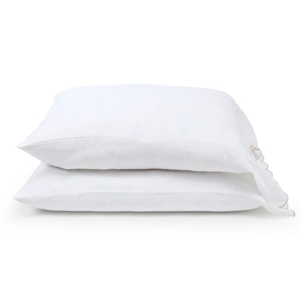 Pom Pom at Home Kelly White and Flax Linen Scalloped Sheet Set ~ Available in Queen and King Sizes