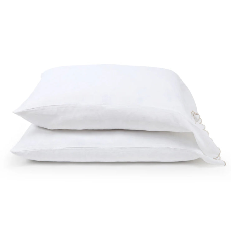 Pom Pom at Home Kelly White and Flax Linen Scalloped Sheet Set ~ Available in Queen and King Sizes