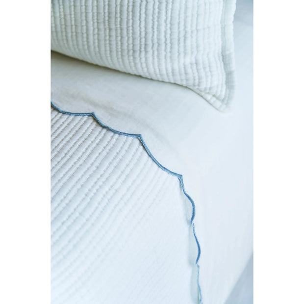 Pom Pom at Home Kelly White and French Blue Linen Scalloped Sheet Set ~ Available in Queen and King Sizes
