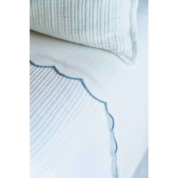 Pom Pom at Home Kelly White and French Blue Linen Scalloped Sheet Set ~ Available in Queen and King Sizes