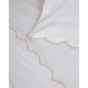 Pom Pom at Home Kelly White and Flax Linen Scalloped Sheet Set ~ Available in Queen and King Sizes