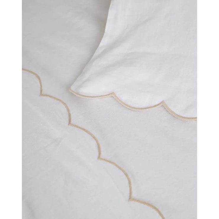 Pom Pom at Home Kelly White and Flax Linen Scalloped Sheet Set ~ Available in Queen and King Sizes