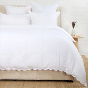 Pom Pom at Home Kelly White and Flax Linen Scalloped Duvet Cover & Pillow Shams ~ Available in Queen and King Sizes