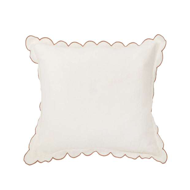 Pom Pom at Home Kelly Cream and Terracotta Linen Scalloped Duvet Cover & Pillow Shams ~ Available in Queen and King Sizes