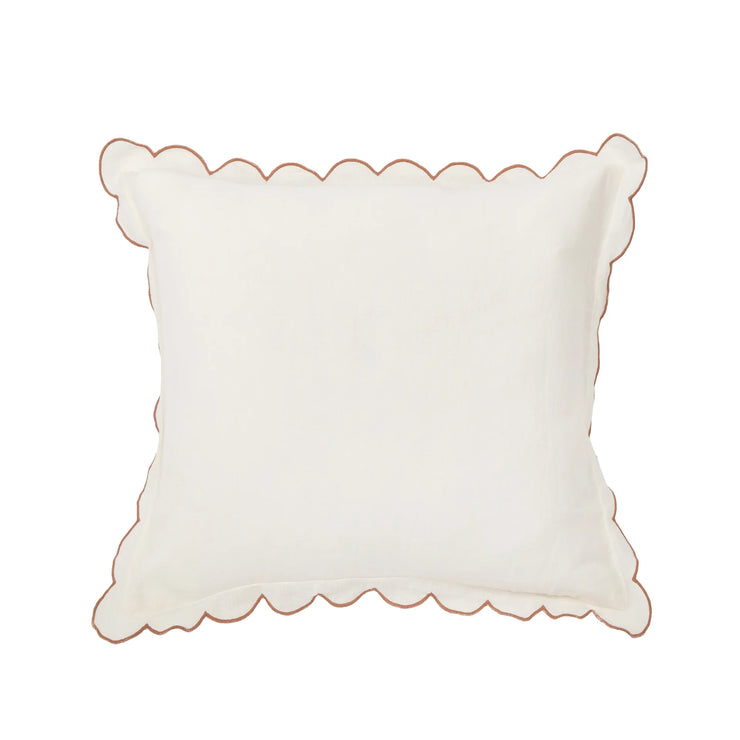 Pom Pom at Home Kelly Cream and Terracotta Linen Scalloped Duvet Cover & Pillow Shams ~ Available in Queen and King Sizes