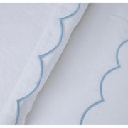 Pom Pom at Home Kelly White and French Blue Linen Scalloped Duvet Cover & Pillow Shams ~ Available in Queen and King Sizes