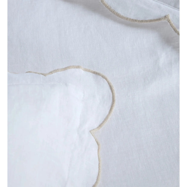 Pom Pom at Home Kelly White and Flax Linen Scalloped Duvet Cover & Pillow Shams ~ Available in Queen and King Sizes