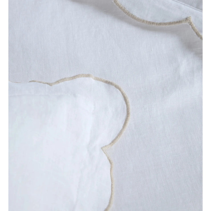 Pom Pom at Home Kelly White and Flax Linen Scalloped Duvet Cover & Pillow Shams ~ Available in Queen and King Sizes