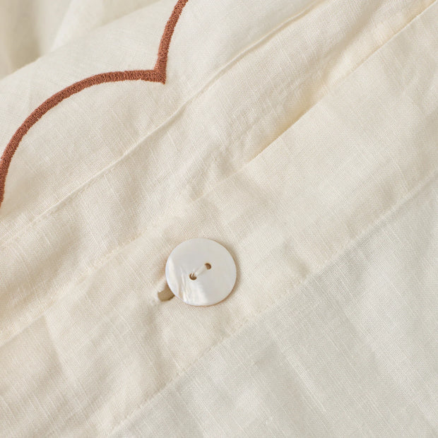 Pom Pom at Home Kelly Cream and Terracotta Linen Scalloped Duvet Cover & Pillow Shams ~ Available in Queen and King Sizes