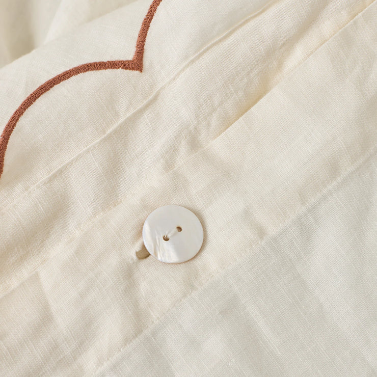 Pom Pom at Home Kelly Cream and Terracotta Linen Scalloped Duvet Cover & Pillow Shams ~ Available in Queen and King Sizes