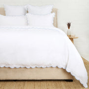 Pom Pom at Home Kelly White and French Blue Linen Scalloped Duvet Cover & Pillow Shams ~ Available in Queen and King Sizes