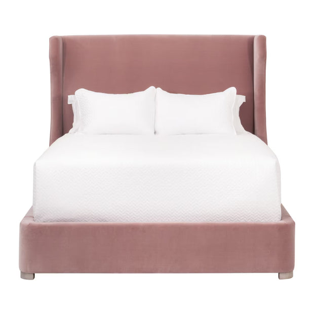 Essentials For Living Balboa Queen Bed ~ Petal Velvet Fabric With Natural Gray Oak