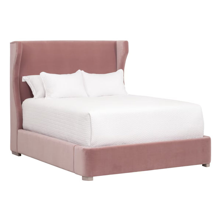 Essentials For Living Balboa Queen Bed ~ Petal Velvet Fabric With Natural Gray Oak