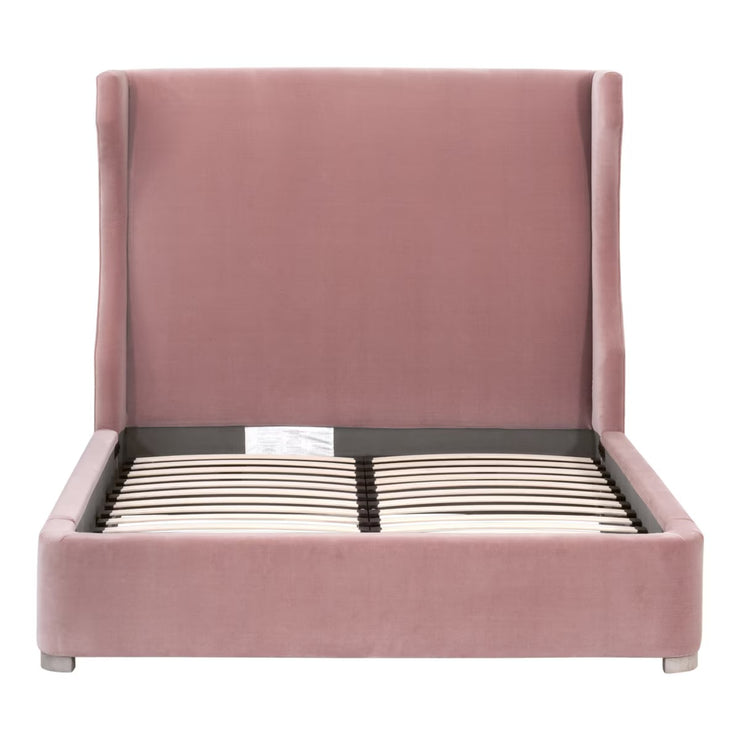 Essentials For Living Balboa Queen Bed ~ Petal Velvet Fabric With Natural Gray Oak