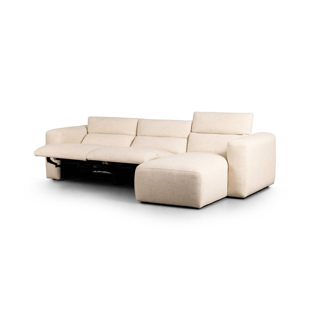 Four Hands Radley Power Recliner 3 Piece Right Chaise Sectional Sofa ~ Antigo Natural Upholstered Performance Fabric