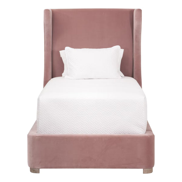 Essentials For Living Balboa Twin Bed ~ Petal Velvet  Fabric With Natural Gray Oak