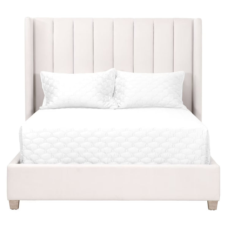 Essentials For Living Chandler Standard King Bed ~ Cream Velvet Fabric With Natural Gray Oak