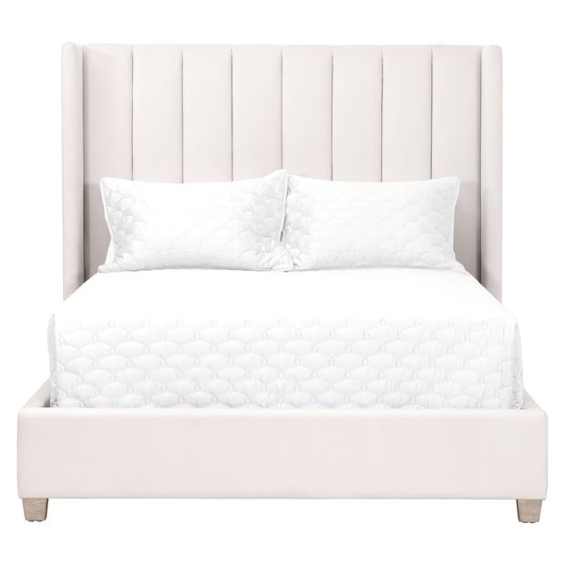 Essentials For Living Chandler Queen Bed ~ Cream Velvet Fabric With Natural Gray Oak