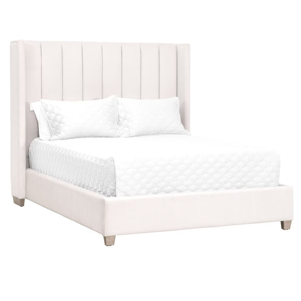 Essentials For Living Chandler Cal King Bed ~ Cream Velvet Fabric With Natural Gray Oak