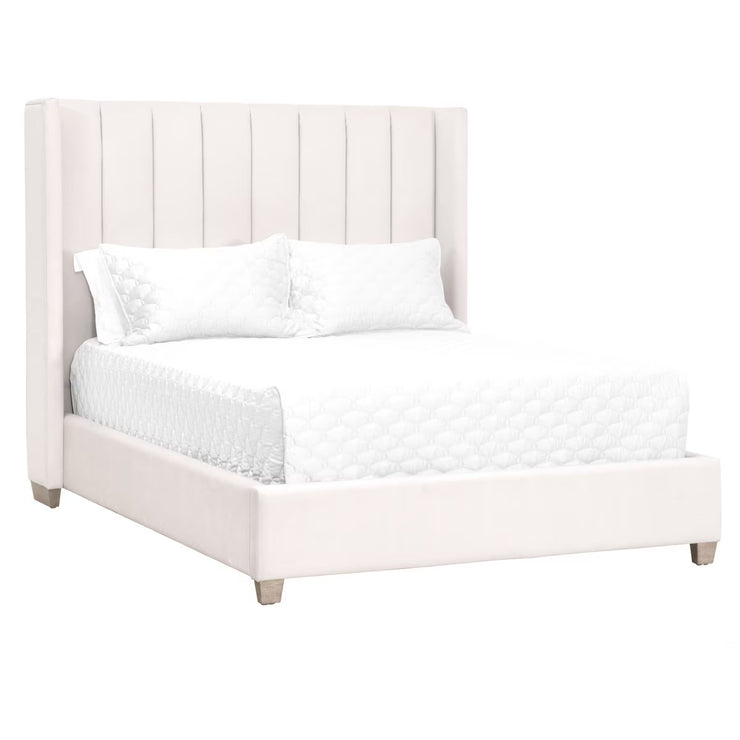 Essentials For Living Chandler Cal King Bed ~ Cream Velvet Fabric With Natural Gray Oak
