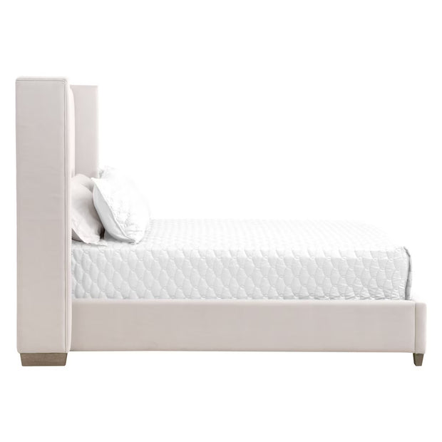 Essentials For Living Chandler Standard King Bed ~ Cream Velvet Fabric With Natural Gray Oak