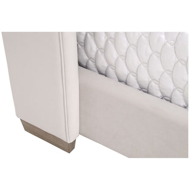 Essentials For Living Chandler Standard King Bed ~ Cream Velvet Fabric With Natural Gray Oak