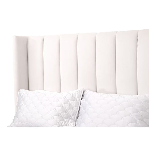 Essentials For Living Chandler Standard King Bed ~ Cream Velvet Fabric With Natural Gray Oak