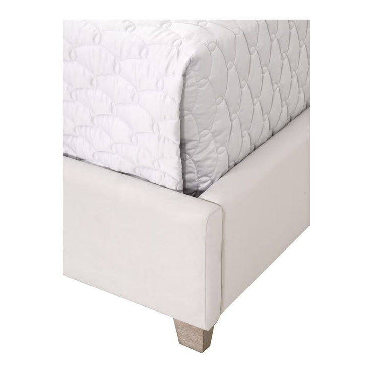 Essentials For Living Chandler Cal King Bed ~ Cream Velvet Fabric With Natural Gray Oak