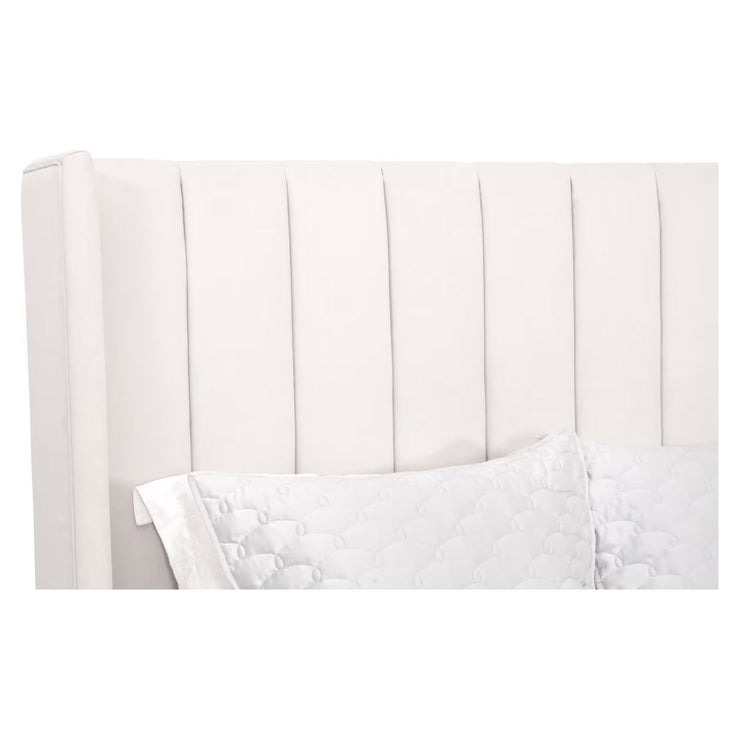 Essentials For Living Chandler Queen Bed ~ Cream Velvet Fabric With Natural Gray Oak