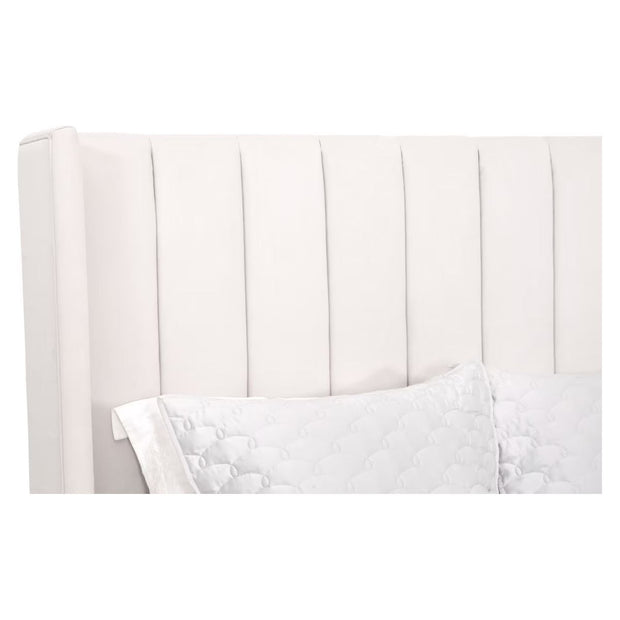 Essentials For Living Chandler Standard King Bed ~ Cream Velvet Fabric With Natural Gray Oak