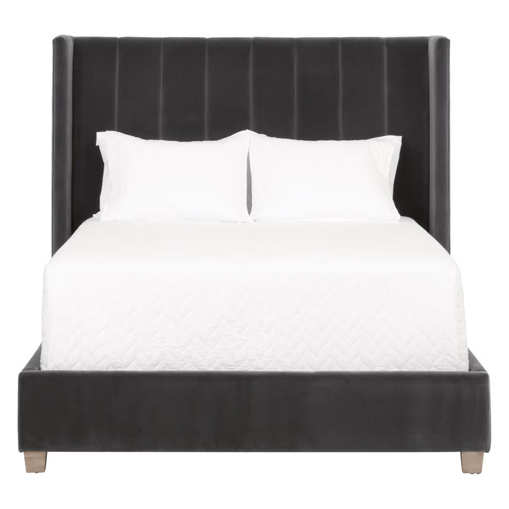 Essentials For Living Chandler Standard King Bed ~ Dark Dove Velvet Fabric With Natural Gray Oak