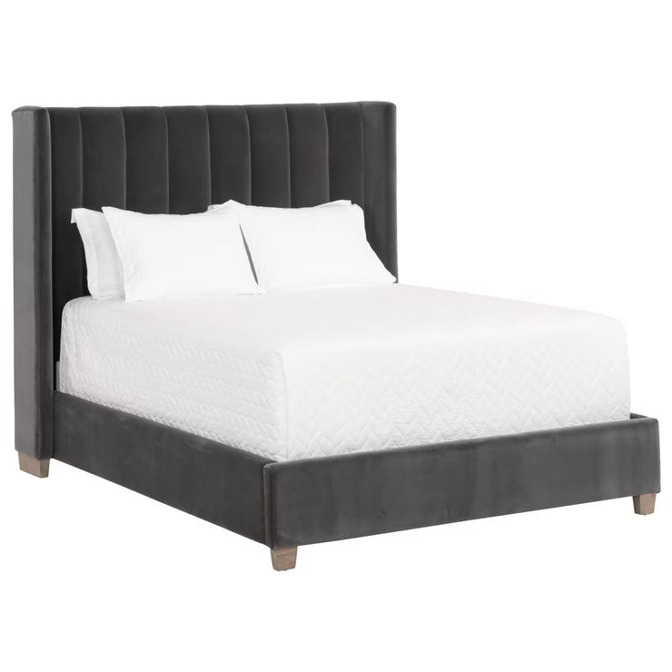 Essentials For Living Chandler Standard King Bed ~ Dark Dove Velvet Fabric With Natural Gray Oak