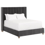 Essentials For Living Chandler Queen Bed ~ Dark Dove Velvet Fabric With Natural Gray Oak